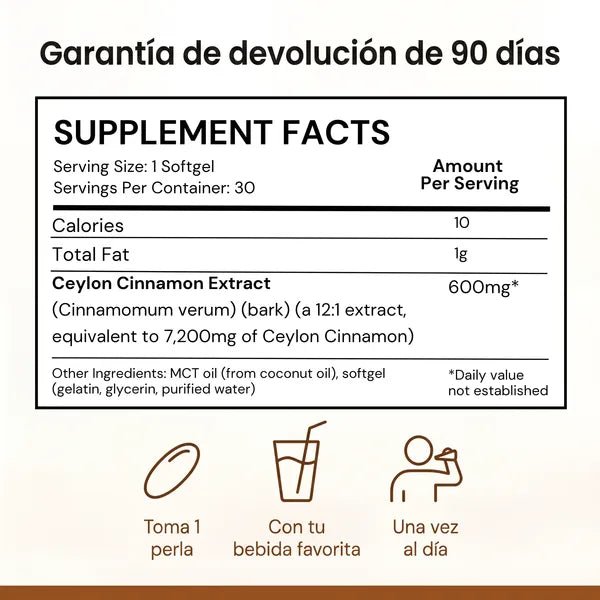 Canela de Ceilán, equivalente a 7200 mg, con aceite MCT - Solvia ES