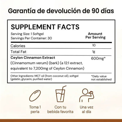 Canela de Ceilán, equivalente a 7200 mg, con aceite MCT - Solvia ES