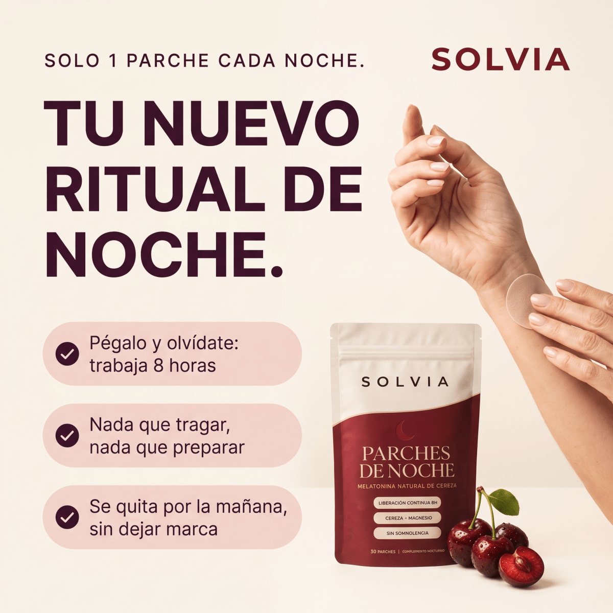 Parches de Noche — Melatonina Natural de Cereza - Solvia ES